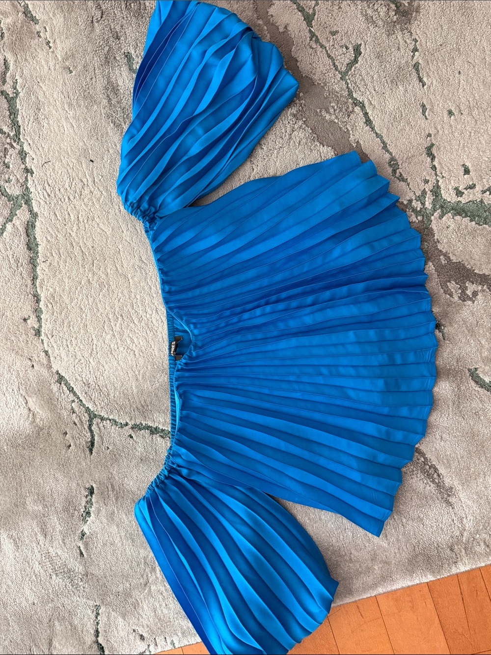Express Bright Blue Pleated Off-Shoulder Blouse
